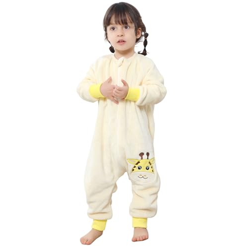 Thermo Schlafanzug Kinder Schlafsack Winter Baby Mit Füßen Schlummersack Winterschlafsack Mit äRmel Warme Gefüttert Babyschlafsack Schlafstrampler Junge MäDchen Pyjama 120 Giraffe von Tolaler
