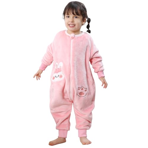Thermo Schlafanzug Kinder Schlafsack Winter Baby Mit Füßen Schlummersack Winterschlafsack Mit äRmel Warme Gefüttert Babyschlafsack Schlafstrampler Junge MäDchen Pyjama 120 Rosa Rabbi von Tolaler