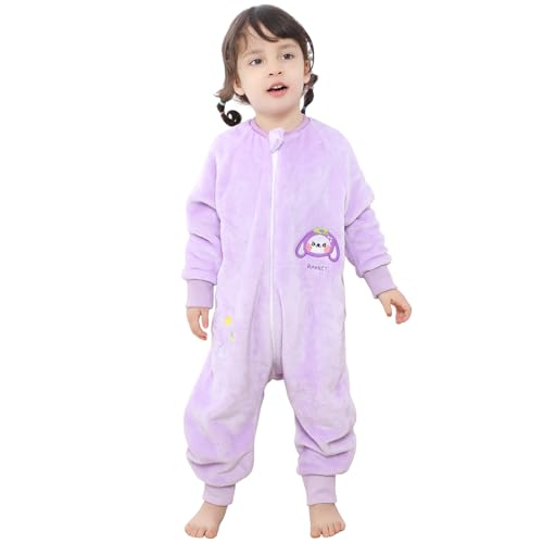 Thermo Schlafanzug Kinder Schlafsack Winter Baby Mit Füßen Schlummersack Winterschlafsack Mit äRmel Warme Gefüttert Babyschlafsack Schlafstrampler Junge MäDchen Pyjama 130 Lila Kaninchen von Tolaler