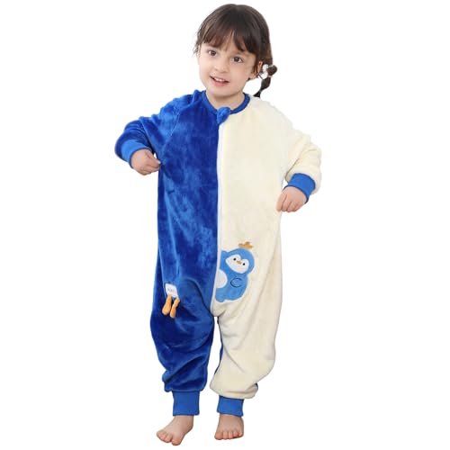 Thermo Schlafanzug Kinder Schlafsack Winter Baby Mit Füßen Schlummersack Winterschlafsack Mit äRmel Warme Gefüttert Babyschlafsack Schlafstrampler Junge MäDchen Pyjama 90 Blauer Pinguin von Tolaler