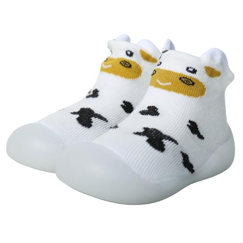 Tolaler Sockenschuhe Baby Krabbelschuhe rutschfeste Barfußschuhe Kinder Weicher Stricken Niedlicher Cartoon Lauflernschuhe 6-9 Monate Kurze Kuh von Tolaler
