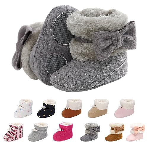 Tolaler Unisex-Baby Neugeborenes Fleece Booties, Warme und Bequeme Baby Winterschuhe Rutschfeste Weiche Sohle Baby Booties mit Hübschem Schleifen-Muster (0-18 Monate) von Tolaler