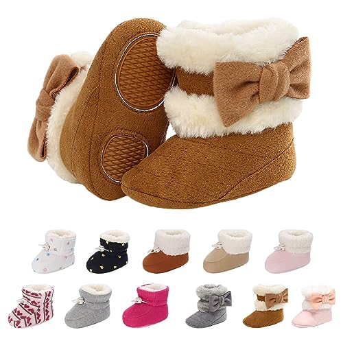 Tolaler Unisex-Baby Neugeborenes Fleece Booties, Warme und Bequeme Baby Winterschuhe Rutschfeste Weiche Sohle Baby Booties mit Hübschem Schleifen-Muster (0-18 Monate) von Tolaler