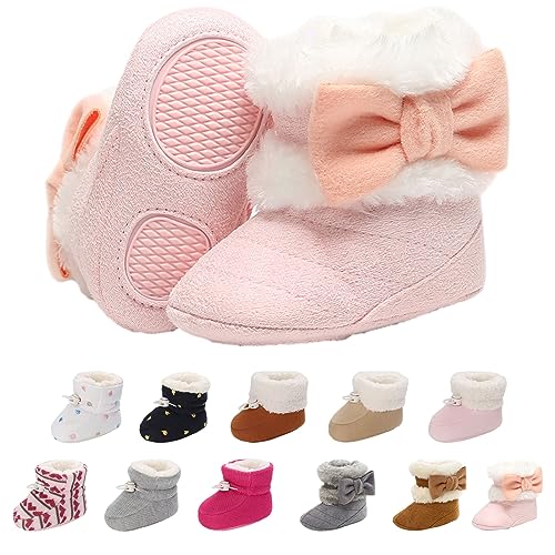 Tolaler Unisex-Baby Neugeborenes Fleece Booties, Warme und Bequeme Baby Winterschuhe rutschfeste Weiche Sohle Baby Booties mit Hübschem Schleifen-Muster (0-18 Monate) von Tolaler