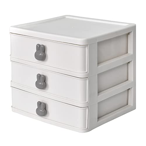 Kosmetik Organizer Schubladen Drawers Make-Up Schubladenbox Schreibtisch mit 3 Schubladen Kosmetische Aufbewahrungsbox mit Kaninchengriff für Schlafzimmer, Lippenstifte, Nagellack (Weiß) von Tolenre