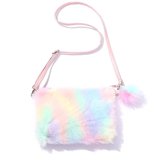 Tolenre Plüsch Handtaschen Kinder Regenbogen Plüsch Crossbody Schulter Mädchen Verstellbarer Umhängetaschen Kleine Plüschtasche Handytasche Schmucktasche für Kinder, Mädchen, Frauen von Tolenre