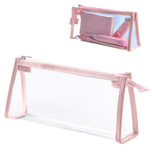 Transparente PVC-Reißverschlusstasche für Stifte, Briefpapierbeutel, Reise-Make-up-Set, Bleistift-Organizer wasserdichte, Hohe Kapazität Aufbewahrungskiste Manager Schreibwaren Student (Rosa) von Tolenre