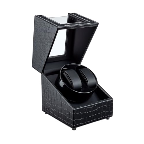 Tolesum Uhrenbeweger 2 Uhren,USB Automatik Uhrenbeweger, Watch Winder für Herren und Damen,Zwei Wickelschwingmodi für Automatikuhren PU Leder mit Leisem Motor-Schwarz Krokodilleder Mustern von Tolesum