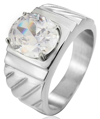 Tolldek 1.5MM Edelstahl Hochzeitsring Herren, Oval Solitärring Pärchen Ringe Zirkonia, Partnerringe Punk Rock, Silber, Gr.67 (21.3) von Tolldek