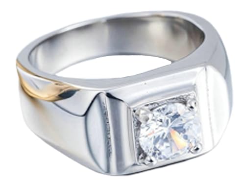 Tolldek 10.5MM Edelstahl Antragsring Herren, 4-Steg-Krappenfassung Solitärring Hochzeitsband Zirkonia, Partnerringe Punk Rock, Silber, Gr.57 (18.1) von Tolldek