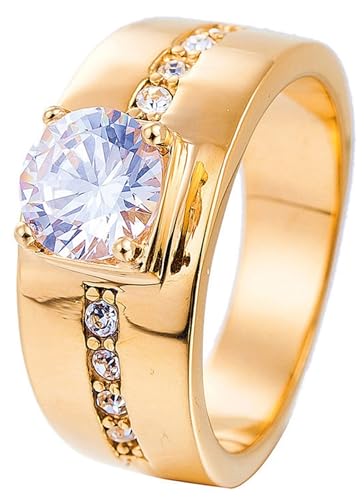 Tolldek 10MM Edelstahl Pärchen Ringe Herren, 4-Steg-Krappenfassung Solitärring Partnerringe Zirkonia, Hochzeitsring Punk Rock, Gold, Gr.62 (19.7) von Tolldek