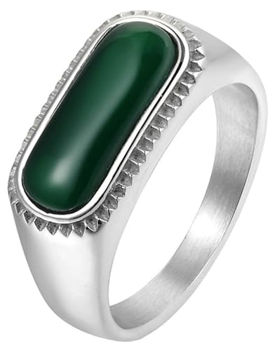 Tolldek 10MM Edelstahl Trauringe Herren, mit Grün Stein Antragsring, Eheringe Punk Rock, Silber, Gr.57 (18.1) von Tolldek