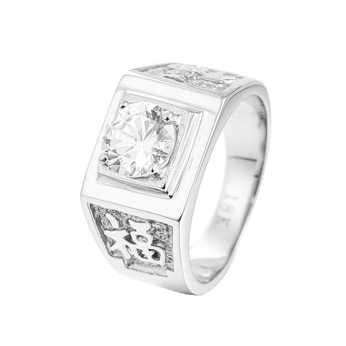 Tolldek 11.5MM Edelstahl Verlobungsring Herren, 4-Steg-Krappenfassung Solitärring Graviert Chinesisch FU Trauringe Zirkonia, Eheringe Punk Rock, Silber, Gr.65 (20.7) von Tolldek