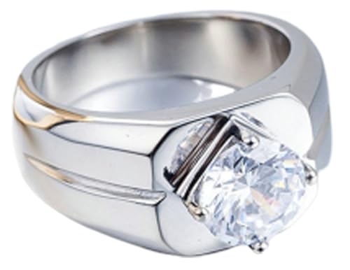 Tolldek 11MM Edelstahl Verlobungsring Herren, 4-Steg-Krappenfassung Solitärring Pärchen Ringe Zirkonia, Eheringe Punk Rock, Silber, Gr.54 (17.2) von Tolldek