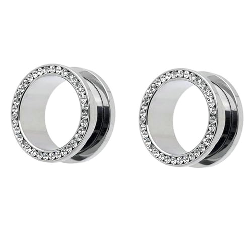 Tolldek 12mm Ohrentunnel 2er, Hoop Expander Ohr Tunnel Dehnset mit Zirkonia, Edelstahl Silber Ohrringe Damen Piercing Schmuck von Tolldek