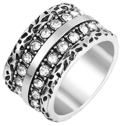 Tolldek 13MM Edelstahl Eheringe Herren, 2 Reihen Hochzeitsband Zirkonia, Partnerringe Punk Rock, Silber, Gr.65 (20.7) von Tolldek