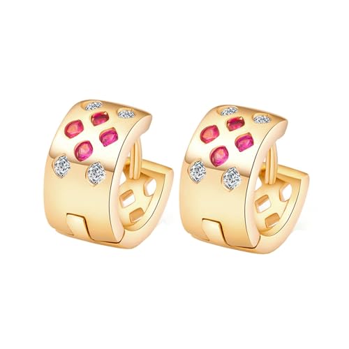 Tolldek 14 Karat Gelbgold 585 Ohrringe, Bunt Rubin Labor Erstellt Diamant Klassiker Creolen, 14K Gold Schmuck Damen Ohrringe Echtgold Schmuck von Tolldek