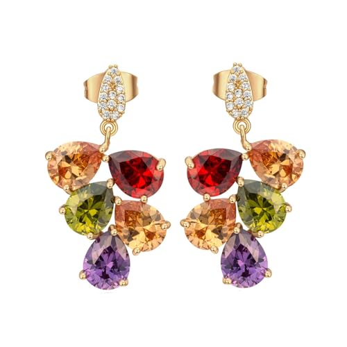 Tolldek 14K 585 Gelbgold Damen Ohrstecker, Bunt Amethyst Rosa Kristall Granat Citrin Klassiker Ohrstecker Tropfenschliff, Au585 Gold Ohrringe Hängend mit Moissanit Echte Goldschmuck von Tolldek
