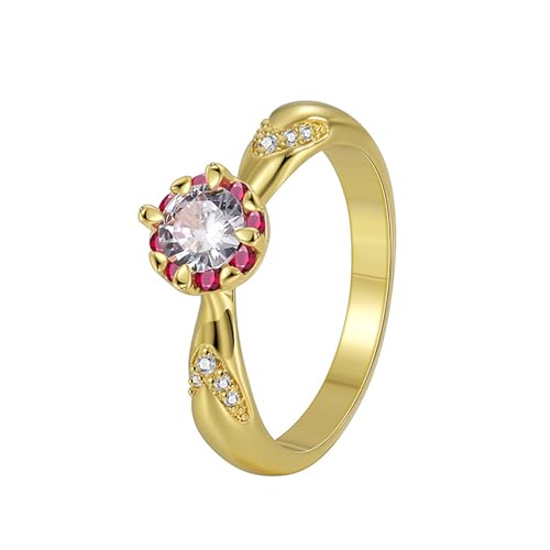 Tolldek 14K 585 Gold Freundschaftsringe, Trauringe Klassiker mit Moissanit Rundschliff Weiß, Hochzeitsring Gelbgold Au585 Echter Schmuck, Gr.54 (17.2) von Tolldek