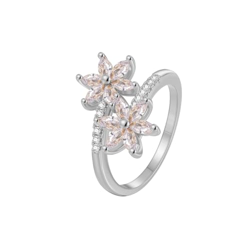 Tolldek 14K 585 Weißgold Freundschaftsringe, Blumen Verlobungsring mit Moissanit Marquiseschliff Weiß, Au585 Gold Hochzeitsring Echtes, Gr.56 (17.8) von Tolldek