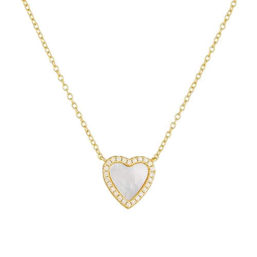 Tolldek 14K Au585 Gold Damen Halskette mit Anhänger, Damenkette Herz mit Muschel Herzschliff Weiß, Kette Frau Geschenk Gelbgold 585 Echter Schmuck, 38+5 von Tolldek
