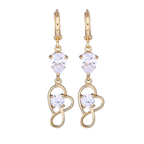 Tolldek 14K Au585 Gold Schmuck Damen Ohrringe Echt, Moissanit Hoop Creole Tropfen Hohl Herz Ohrhänger Tropfenschliff, Gelbgold 585 Ohrringe Hängend Echt von Tolldek