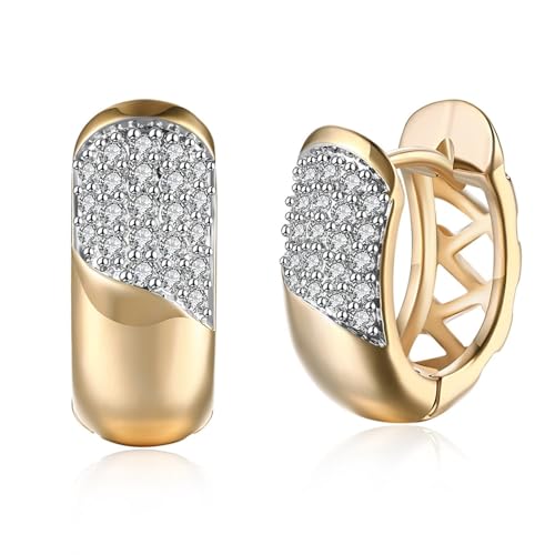 Tolldek 14K Gold Ohrstecker, Diamant Hohl Creolen, Au 585 Ohrringe Damen Echt Goldschmuck von Tolldek