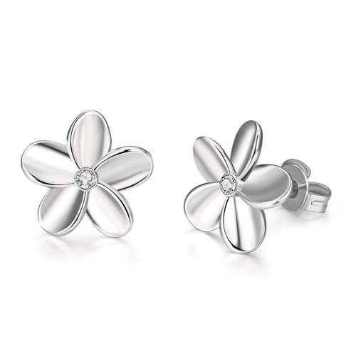 Tolldek 14K Weißgold Au585 Ohrringe Echte Goldschmuck, Diamant Blumen Ohrstecker, Gold 585 Ohrringe Nickelfrei Echte Goldschmuck von Tolldek