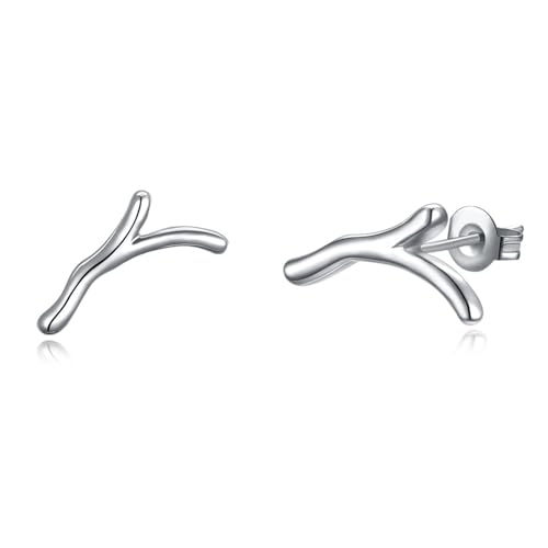 Tolldek 14K Weißgold Schmuck Damen Ohrringe Echt, Geweih Ohrstecker, Au585 Gold Ohrringe Damen Echt von Tolldek