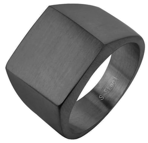 Tolldek 15MM Edelstahl Eheringe Herren, Schwarz Quadrat Siegelring 15mm Trauringe, Verlobungsring Punk Rock, Schwarz, Gr.57 (18.1) von Tolldek
