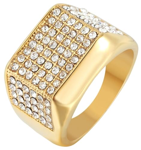 Tolldek 16MM Edelstahl Antragsring Herren, Gitter Hochzeitsband Zirkonia, Hochzeitsring Punk Rock, Gold, Gr.60 (19.1) von Tolldek