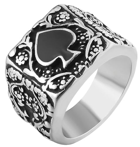 Tolldek 16MM Edelstahl Trauringe Herren, Retro Blumen Pik-Ass Eheringe, Ring Punk Rock, Silber, Gr.65 (20.7) von Tolldek