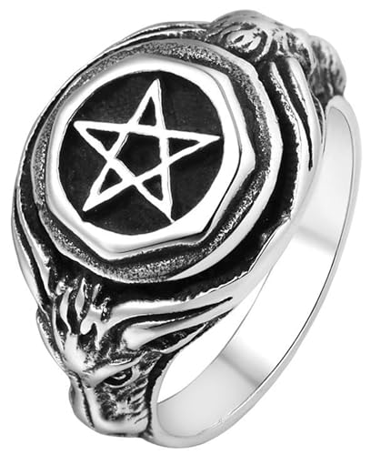 Tolldek 16MM Edelstahl Verlobungsring Herren, Retro Stern Trauringe, Pärchen Ringe Punk Rock, Silber, Gr.54 (17.2) von Tolldek