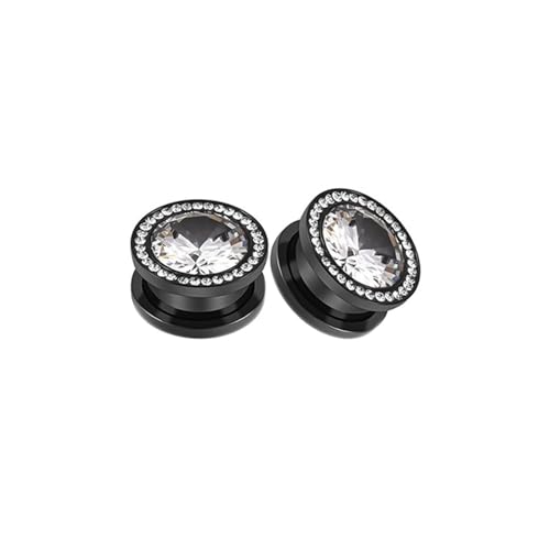 Tolldek 16mm Piercing Ohr Tunnel Set 2pcs, Tunnel Ohr Klein mit Zirkonia, Edelstahl Schwarz Ohrringe Rock für Frauen Piercing Schmuck von Tolldek