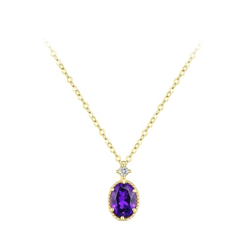 Tolldek 18K 750 Gelbgold Halsketten Damen Schmuck, Klassiker Damenkette Anhänger mit Amethyst Ovalschliff Lila, Au750 Gold Frau Ketten Echt Gold Schmuck, 40+5 von Tolldek