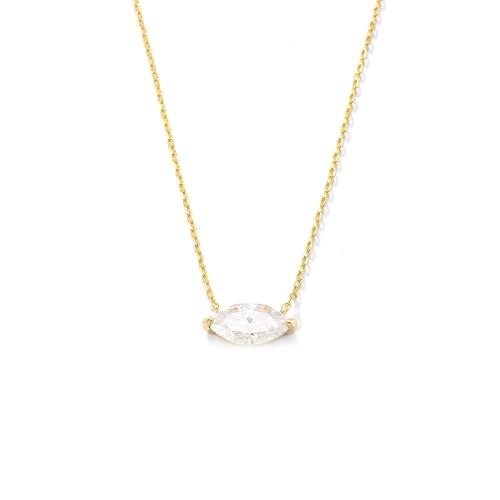 Tolldek 18K Au750 Gelbgold Halskette Damen Jugendstil, Klassiker Damenkette Anhänger mit Moissanit Marquiseschliff Weiß, 750 Gold Kette Frau Geschenk Echt Gold Schmuck, 38+5 von Tolldek