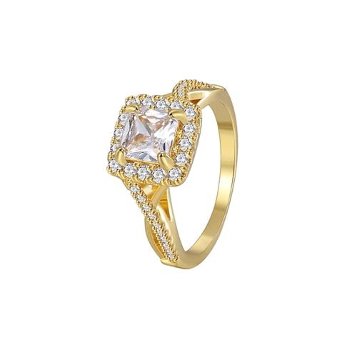 Tolldek 18K Au750 Gold Verlobungsring, Solitärring Quadrat mit Moissanit Quadratschliff Weiß, Pärchen Ringe Gelbgold 750 Echtschmuck, Gr.61 (19.4) von Tolldek