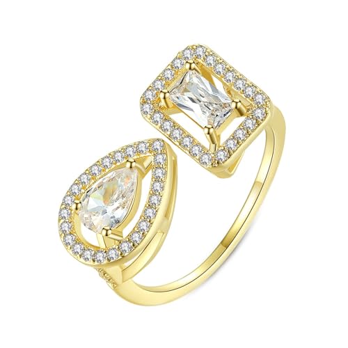 Tolldek 18K Gold 750 Pärchen Ringe Echt Goldschmuck, Moissanit Klassiker Partnerringe Tropfenschliff, Gelbgold Au750 Trauringe mit Moissanit Echt Goldschmuck, 54 (17.2) von Tolldek