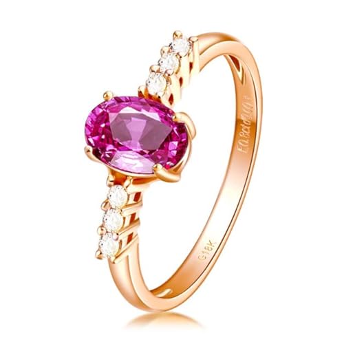 Tolldek 18K Gold Partnerringe Echtschmuck, 1ct Rose Labor Erstellt Rubin & Moissanit Klassiker Oval Eheringe Au 750 Pärchen Ringe, Gr.48 (15.3) von Tolldek