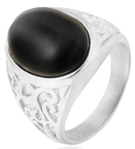 Tolldek 19MM Edelstahl Eheringe Herren, Retro Filigraner mit Oval Stein Freundschaftsringe, Hochzeitsring Punk Rock, Silber Schwarz, Gr.62 (19.7) von Tolldek