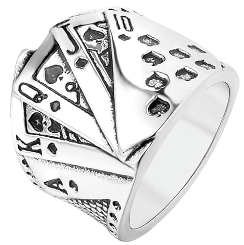 Tolldek 19MM Edelstahl Freundschaftsringe Herren, Retro Poker Partnerringe, Hochzeitsring Punk Rock, Silber, Gr.54 (17.2) von Tolldek