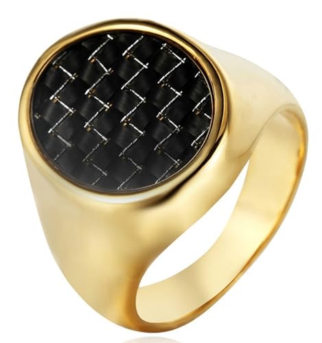Tolldek 19MM Edelstahl Hochzeitsring Herren, Rund Siegelring Kohlefaser Eheringe, Pärchen Ringe Punk Rock, Gold, Gr.65 (20.7) von Tolldek