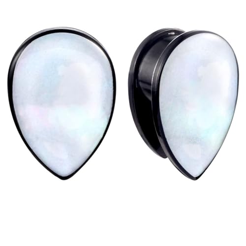 Tolldek 19mm Tunnel Plug Piercing 2er, Träne Tunnel Piercing Set, Edelstahl Schwarz Weiß Ohrringe Piercing Schmuck Damen Körper-Piercing Schmuck von Tolldek