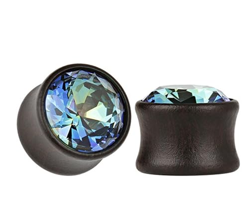 Tolldek 2 Pcs Extra Holz Ohr Tunnel Plug, 8mm Flesh Piercing Schmuck mit Zirkonia, Tunnels Plugs Double Flared Expander Ohrstöpsel, Ohrmesser Expander Piercing für Männer Frauen, Schwarz von Tolldek