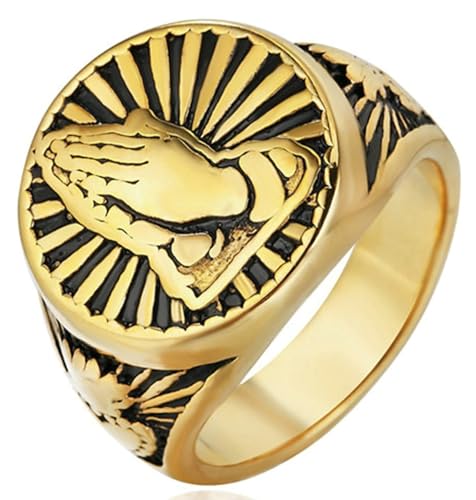 Tolldek 20MM Edelstahl Eheringe Herren, Jungfrau Maria Betende Hände Trauringe, Ring Punk Rock, Gold, Gr.67 (21.3) von Tolldek