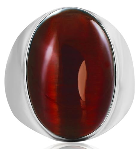 Tolldek 23MM Edelstahl Trauringe Herren, mit Rot Oval Stein Pärchen Ringe, Hochzeitsband Punk Rock, Rot, Gr.67 (21.3) von Tolldek