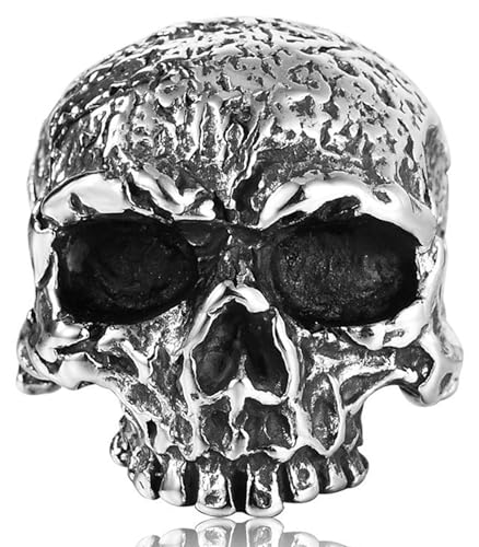 Tolldek 32MM Edelstahl Eheringe Herren, Retro Schädel Trauringe, Bandringe Punk Rock, Silber, Gr.62 (19.7) von Tolldek