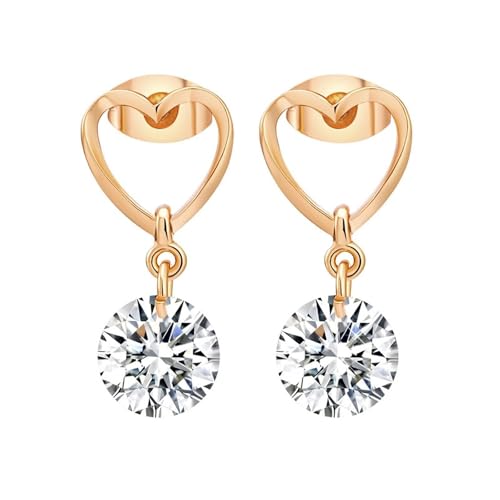 Tolldek 585 Gold Ohrstecker, Moissanit Hohl Herz Ohrhänger, 14K Gelbgold Ohrringe Hängend Echtgold Schmuck von Tolldek