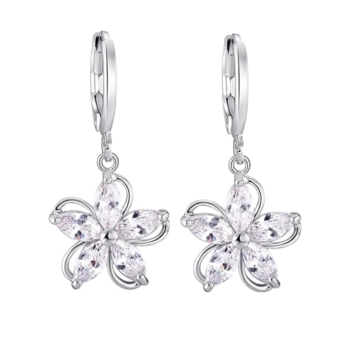 Tolldek 585 Weißgold Ohrringe Vintage, Moissanit Blumen Creolen Marquiseschliff, 14K Ohrringe Jugendstil Echtschmuck von Tolldek