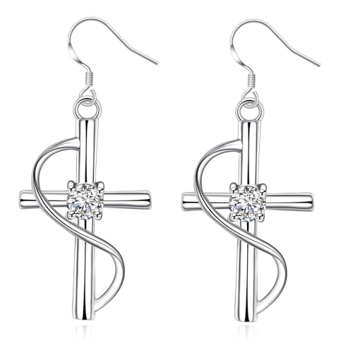 Tolldek 585 Weißgold Ohrstecker Damen, Moissanit Kreuz Ohrhänger, 14K Ohrringe Hängend Echt Tolldek 585 Weißgold Ohrstecker Damen, Moissanit Kreuz Ohrhänger, 14K Ohrringe Hängend Echt von Tolldek